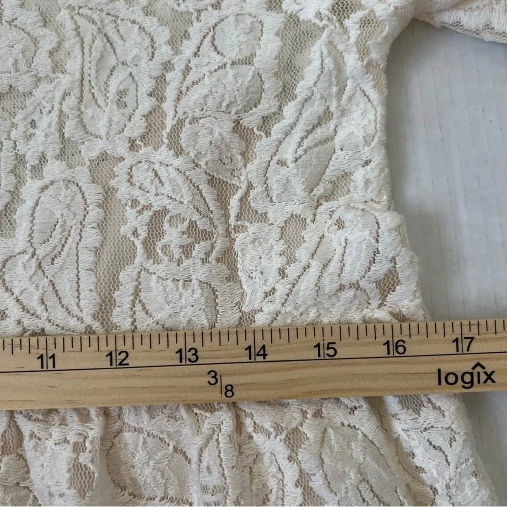 Zara Ivory Floral Lace Mini Dress Balloon Sleeve Ruffle Boho Wedding Guest M - Picture 16 of 16